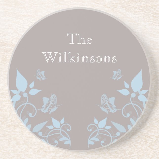 Blue Butterfly Blommigt Underlägg Sandsten (Framsidan)