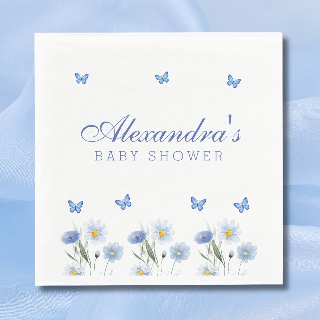 Blue Butterfly Boho Blommigt WildblomBaby Shower Pappersservett (Skapare uppladdad)