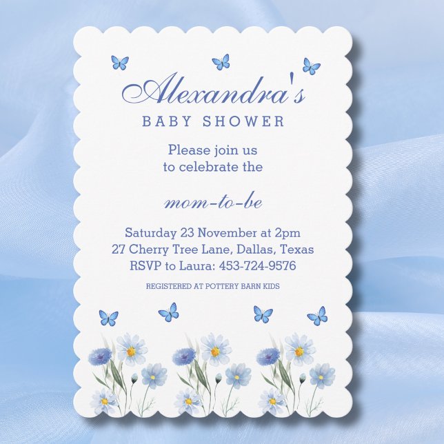 Blue Butterfly Boho WildblomBaby Shower Inbjudningar (Skapare uppladdad)