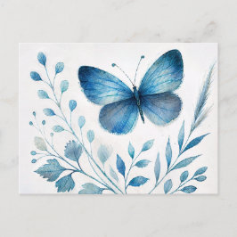 Blue Butterfly Botanical Watercolor Vykort