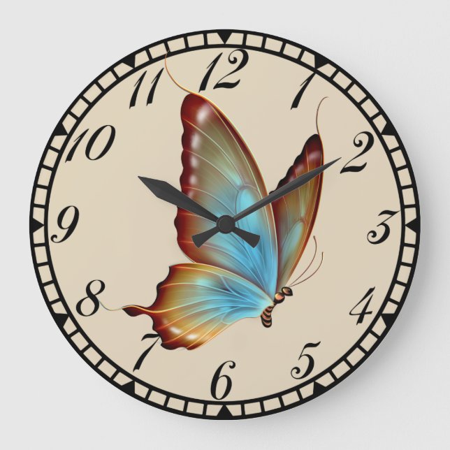 Blue Butterfly Clock Stor Klocka (Framsida)