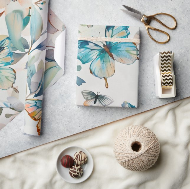 Blue Butterfly Cottagecore Mönster Presentpapper (Hantverk)