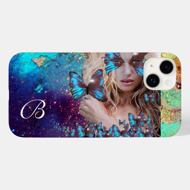 BLUE BUTTERFLY DAM,TEAL GULD SPARKLES MONOGRAM (Baksida (horisontell))
