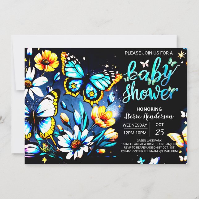 Blue Butterfly Dreamland Boy Shower Inbjudningar (Framsida)