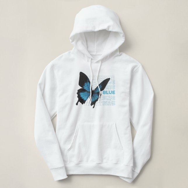 Blue Butterfly Elegance: Hoodie for Dam & Girls T Shirt (Design framsida)