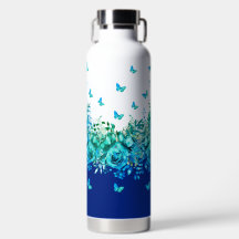 Blue Butterfly Floral Water Bottle