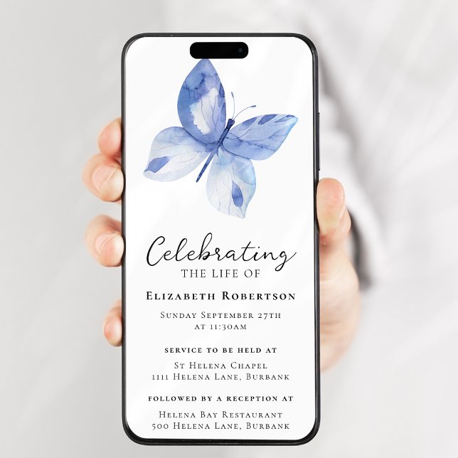 Blue Butterfly Funeral Digital Evite Inbjudningar (Skapare uppladdad)