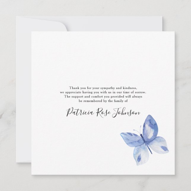 Blue Butterfly Funeral Memorial Tackkort Tack Kort (Framsida)