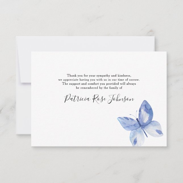 Blue Butterfly Funeral Memorial Tackkort Tack Kort (Framsida)