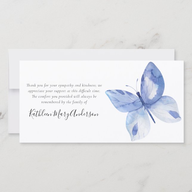 Blue Butterfly Funeral Tack Kort (Framsida)