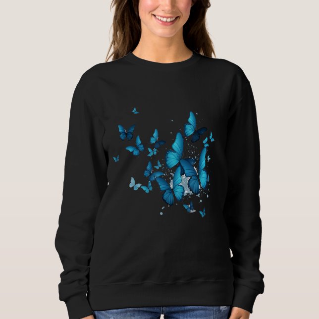 Blue Butterfly Garden Beautiful Butterflies T Shirt (Framsida)