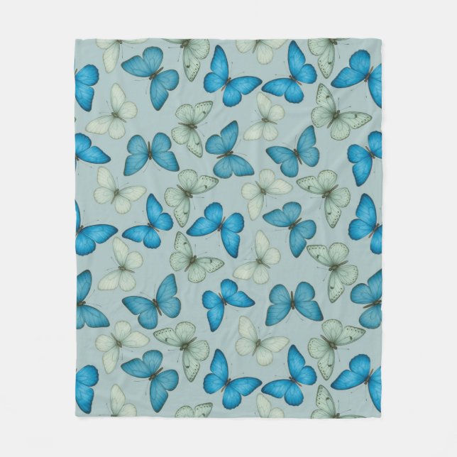 Blue Butterfly Garden Seamless Mönster Fleecefilt (Framsidan)
