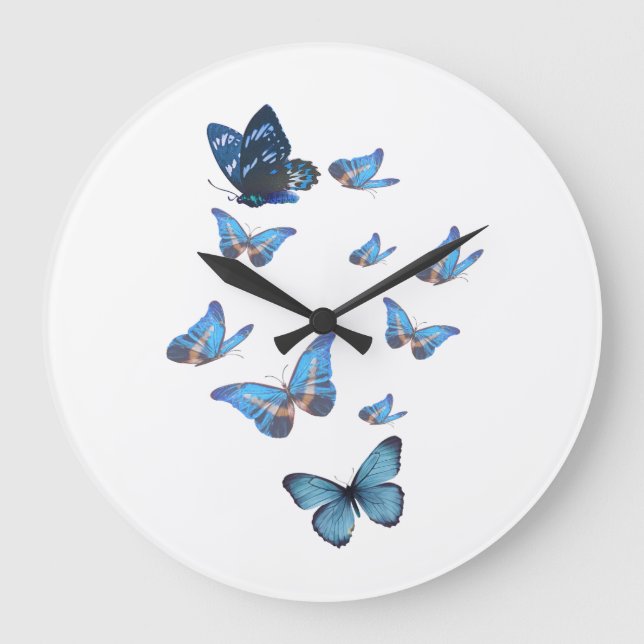 Blue Butterfly Garden Wall Clock – Elegant Nature  Stor Klocka (Framsida)