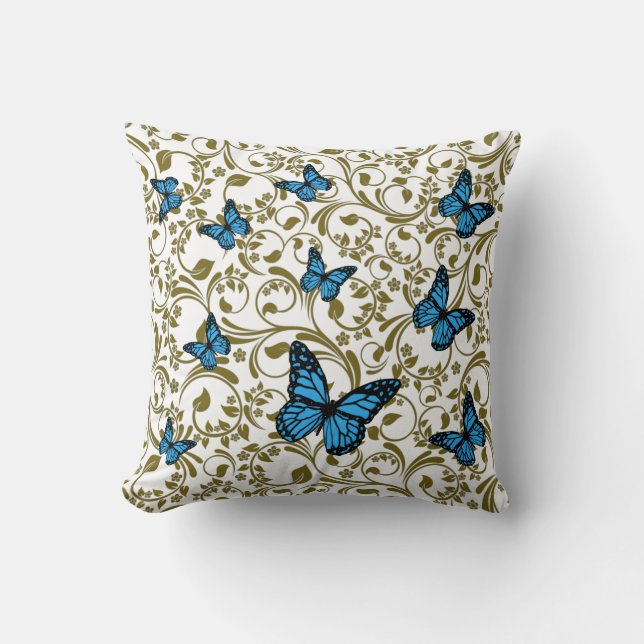 Blue butterfly gold garden kudde (Framsida)
