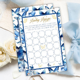 Blue Butterfly Guld accent Baby Shower Bingo Game