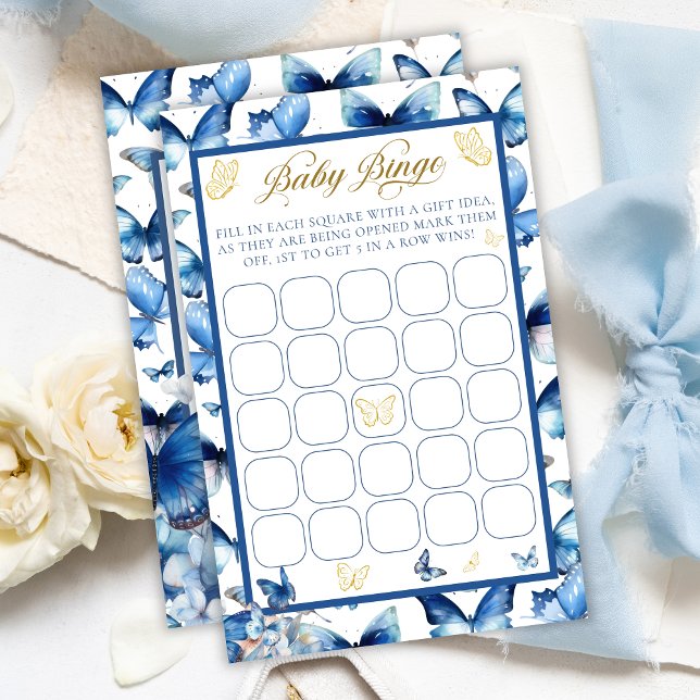Blue Butterfly Guld accent Baby Shower Bingo Game (Skapare uppladdad)