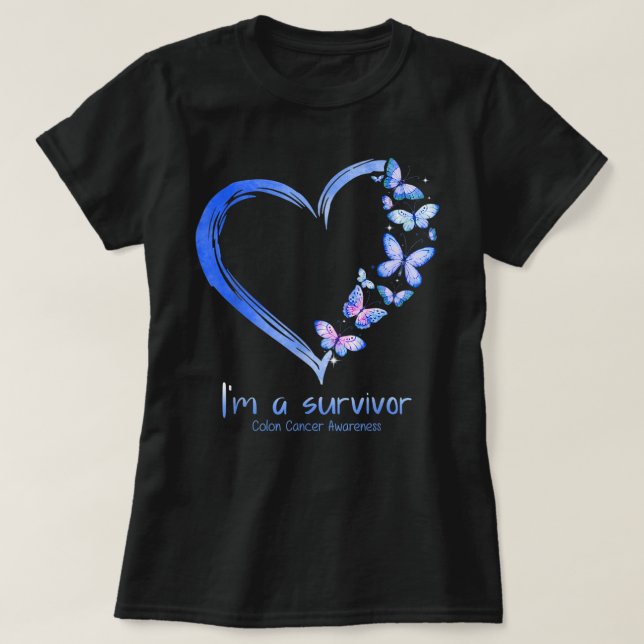 Blue Butterfly Heart Jag är en Survivor Colon Canc T Shirt (Design framsida)