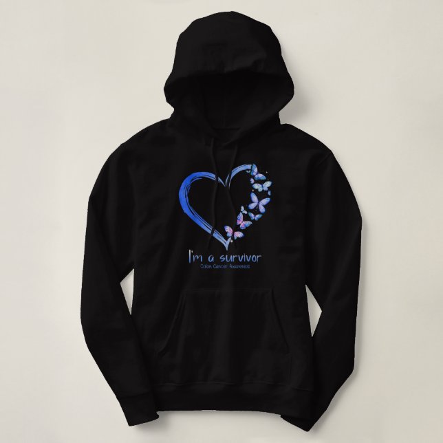 Blue Butterfly Heart Jag är en Survivor Colon Canc T Shirt (Design framsida)
