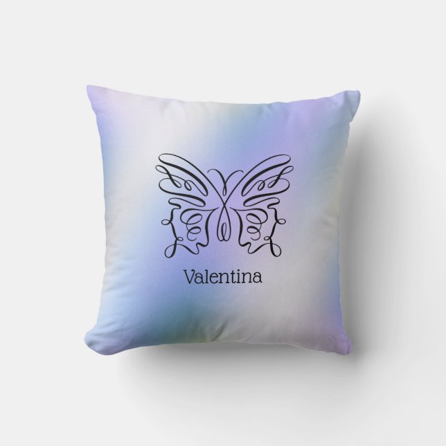 Blue Butterfly Holography Monogram Namn Kudde (Framsida)