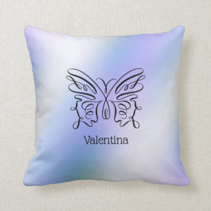 Blue Butterfly Holography Monogram Namn Kudde