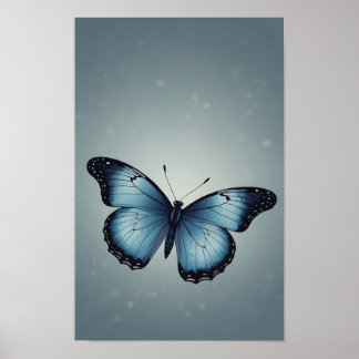 Blue Butterfly i Flat Minimalist Stil Poster