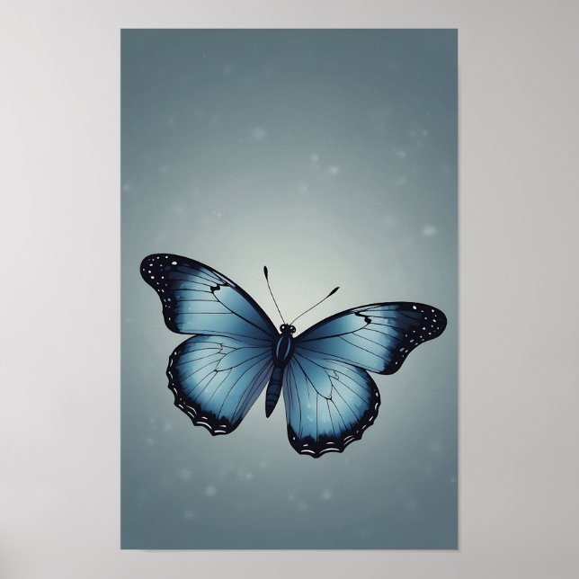 Blue Butterfly i Flat Minimalist Stil Poster (Framsidan)