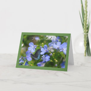 Blue Butterfly in a Blue Garden Greeting Card Kort