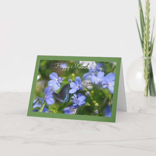 Blue Butterfly in a Blue Garden Greeting Card Kort (Framsida)