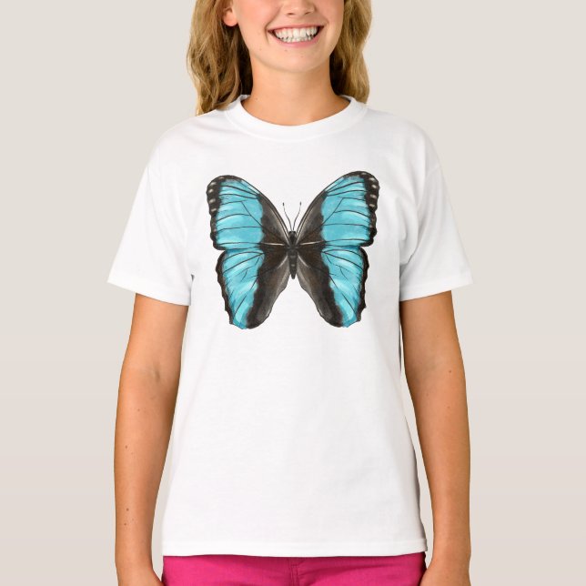Blue Butterfly Insekt Art Nature Älskare Girl T Shirt (Framsida)