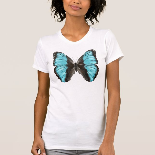 Blue Butterfly Insekt Art T Shirt (Framsida)