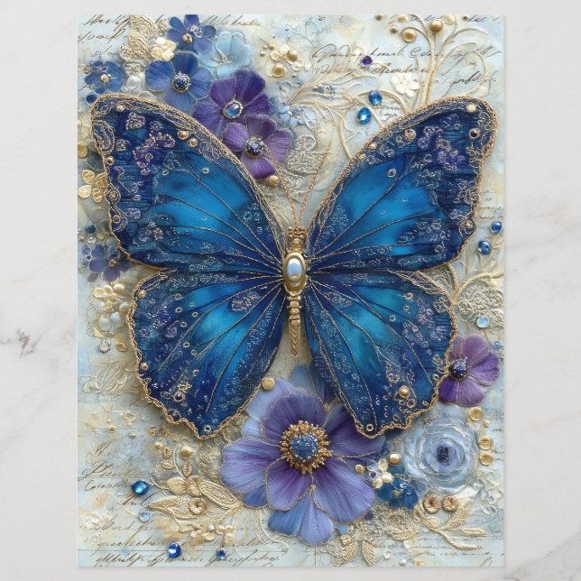Blue Butterfly Junk Journal Scrapbook Paper (Framsida)