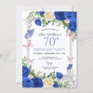 Blue Butterfly Lilac Garden Party 80:e födelsedage Inbjudningar