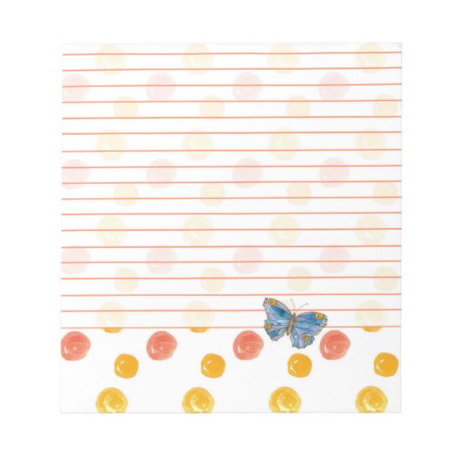 Blue Butterfly Lining Orange Polka dots Anteckningsblock (Framsida)