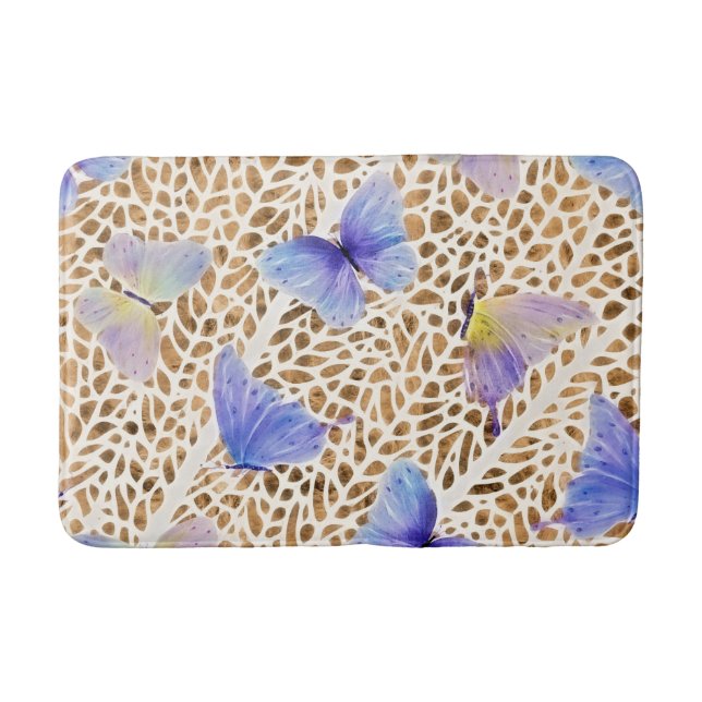 Blue Butterfly Modern Etheral Guld Animal Print Badrumsmatta (Framsidan)
