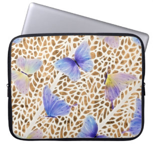Blue Butterfly Modern Etheral Guld Animal Print Laptop Fodral