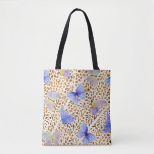Blue Butterfly Modern Etheral Guld Animal Print Tygkasse