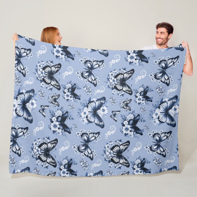 Blue Butterfly Mönster Fleece Blanket (På plats)