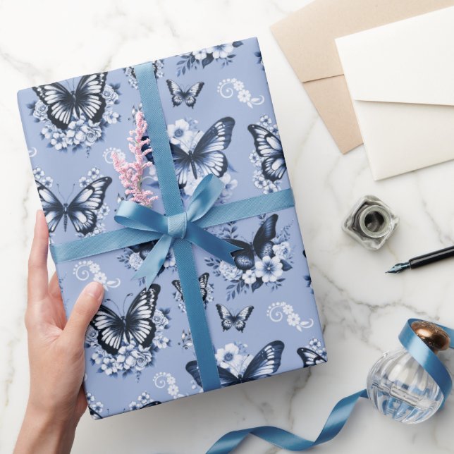Blue Butterfly Mönster Gift Presentpapper (Gifting)