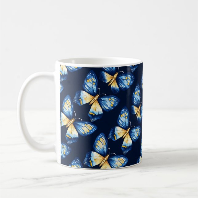 Blue Butterfly Mönster Kaffemugg (Vänster)