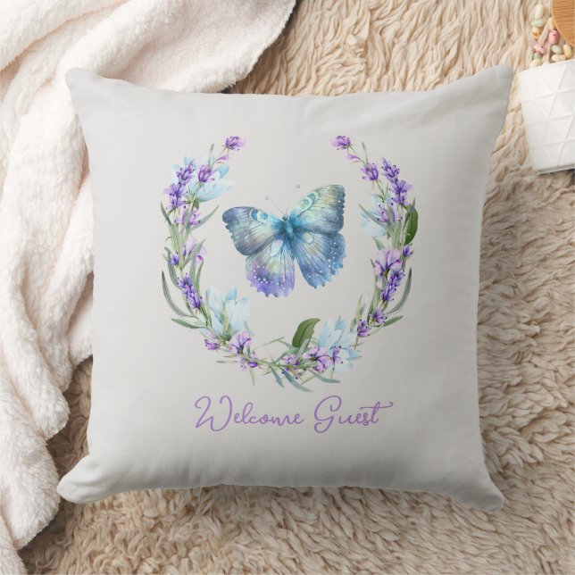 Blue Butterfly och Lavender Wandeans Pillow Kudde (Filt)