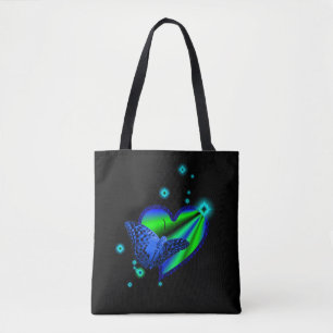 Blue Butterfly on Rainbow Heart with Stars Tygkasse