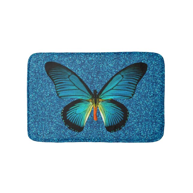 Blue Butterfly på Blue Glitter Bath Mat Badrumsmatta (Framsidan)