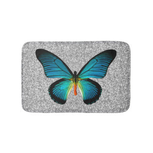 Blue Butterfly på Silver Glitter-badmat Badrumsmatta