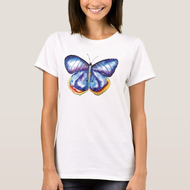 Blue Butterfly Painting Basic T-Shirt, vit Tee (Framsida)