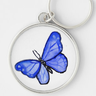 Blue Butterfly Pendant Keychains Rund Silverfärgad Nyckelring