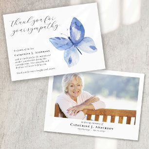 Blue Butterfly Photo Sympathy Funeral Memorial Tack Kort
