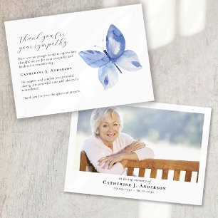 Blue Butterfly Photo Sympathy Funeral Memorial Tack Kort