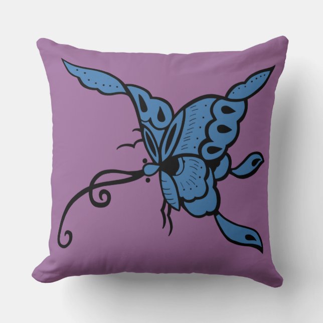 Blue Butterfly Pillow Kudde (Framsida)