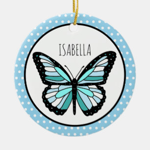 Blue Butterfly Polka Dot Personlig jul Julgransprydnad Keramik