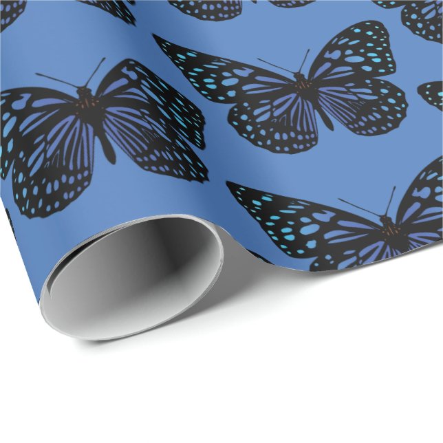 Blue Butterfly Presentpapper (Rullad Hörn)